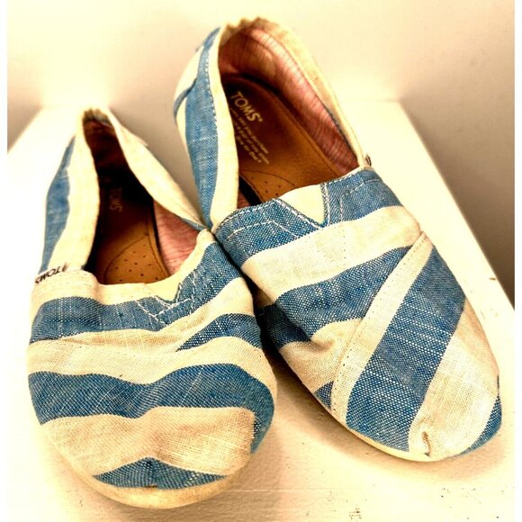 TOMS Womens Shoes Alpargata Original Canvas Classics Blue/White Striped Size 8 - Picture 1 of 12